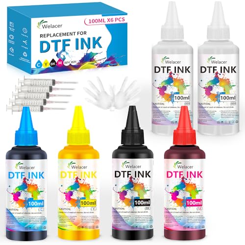 Welacer DTF Ink for ET-8550, ET-2850 L1800, R1390, I3200, XP600, XP-15000, DX5 DX7, TX800, L800, 1430, P400, 6x100ml Heat Transfer Ink Conversion Kit Refill for All DTF Printers,for DTF Film - Image 1