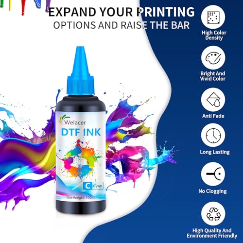 Welacer DTF Ink for ET-8550, ET-2850 L1800, R1390, I3200, XP600, XP-15000, DX5 DX7, TX800, L800, 1430, P400, 6x100ml Heat Transfer Ink Conversion Kit Refill for All DTF Printers,for DTF Film - Image 3