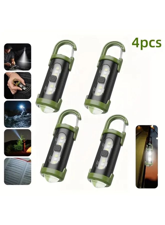 4pcs Mini LED Keychain Flashlight 4 Modes USB Rechargeable Compact Portable For Camping - Image 1