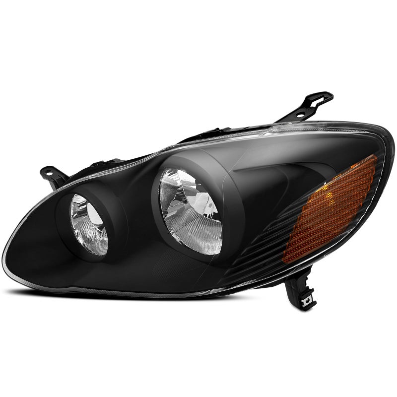 corkiauto مجموعة مصابيح أمامية متوافقة مع تويوتا كورولا 2003 2004 2005 2006 2007 2008 زوج من مصابيح الهالوجين، هيكل أسود - Image 5