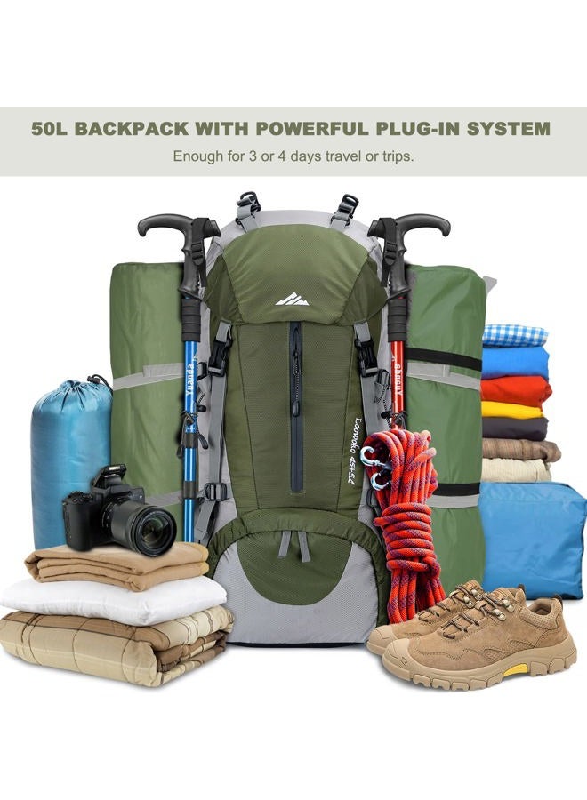 Loowoko 50L Hiking Backpack, Waterproof Camping Essentials Bag with Rain Cover, 45+5 Liter Lightweight Backpacking Back Pack - Image 2