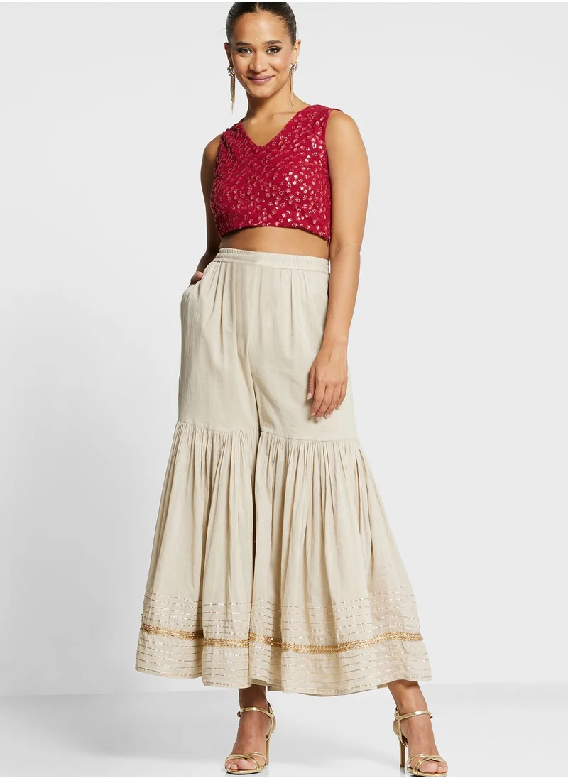 indya V-Neck Embroidered Crop Top