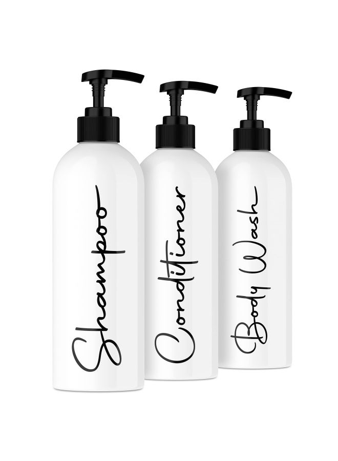 Alora 16Oz Refillable Shampoo And Conditioner Dispenser Bottles Set Of 3 Stylish Labels Pump Bottle Dispenser For Shampoo Conditioner Body Wash Empty Plastic Refillable Containers For Shower - Image 1