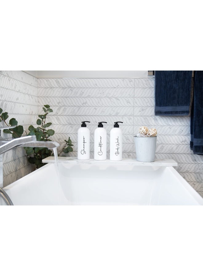 Alora 16Oz Refillable Shampoo And Conditioner Dispenser Bottles Set Of 3 Stylish Labels Pump Bottle Dispenser For Shampoo Conditioner Body Wash Empty Plastic Refillable Containers For Shower - Image 4