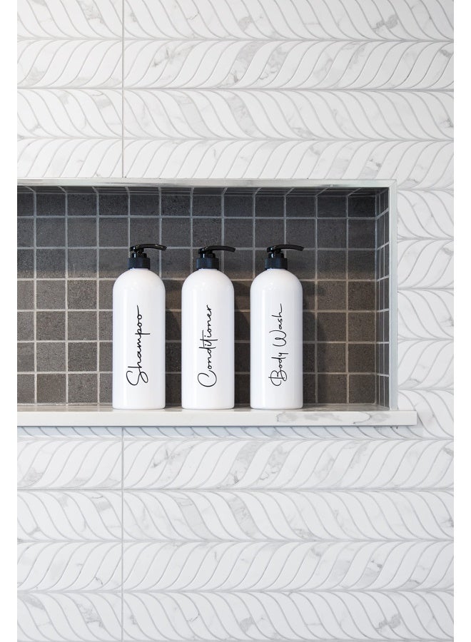 Alora 16Oz Refillable Shampoo And Conditioner Dispenser Bottles Set Of 3 Stylish Labels Pump Bottle Dispenser For Shampoo Conditioner Body Wash Empty Plastic Refillable Containers For Shower - Image 5