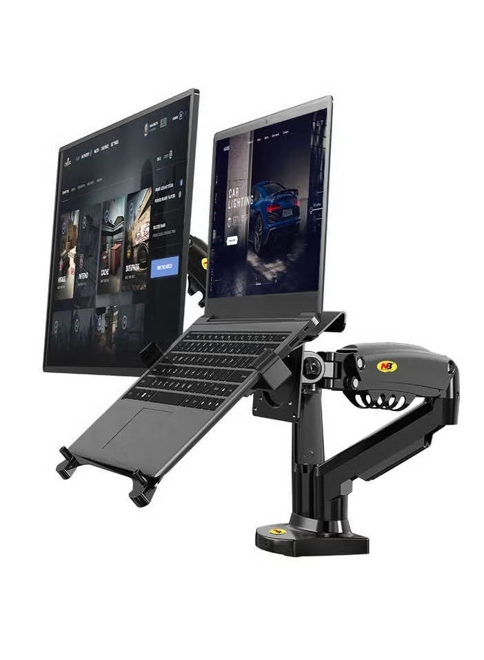 NB Gas Spring Dual Arm for 17"-27" Monitor Holder + 10"-17" Laptop Support Air Press Mount Stand - Adjustable Desk Mount with Full Motion Tilt, Swivel, Rotation & Height Adjustment - Ergonomic Workspace Solution, VESA Compatible - Image 3