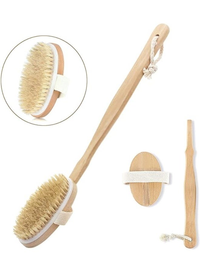 Bath Brush with Long Wooden Handle - Body and Back Scrubber for Exfoliating Dead Skin and Dry Skin - Massage Bath Brush for Men and Women - Image 1