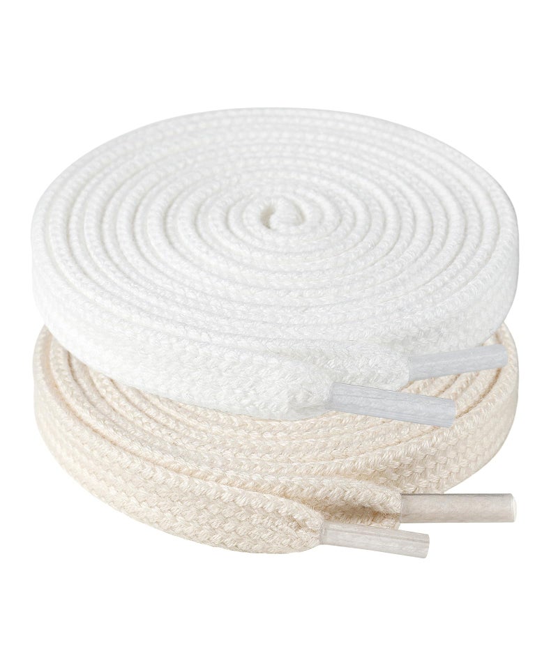 Handshop Wide Flat Athletic Shoelaces 5/16"(2 Pair) - Shoe Laces for Sneakers and Casual Shoes Replacements Beige+Off White 55 inch (140cm) - Image 1