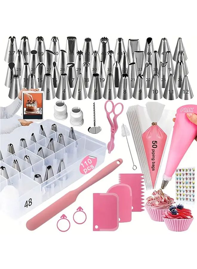Nordic Pink 110pc Cake Decorating Baking Tools Piping Nozzles Scrapers Spatulas - Image 1