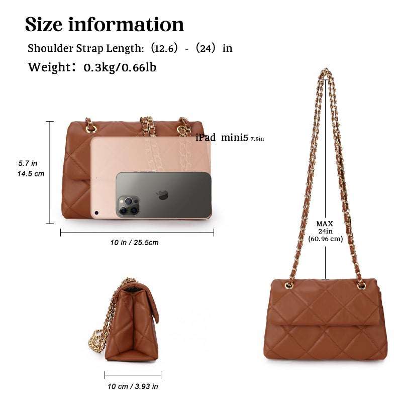 Gladdon Quilted Crossbody Purses for Women Small Ladies Shoulder Bags with Chain Trendy Clutch Purse Cute Designer Bag Brown I - Image 3