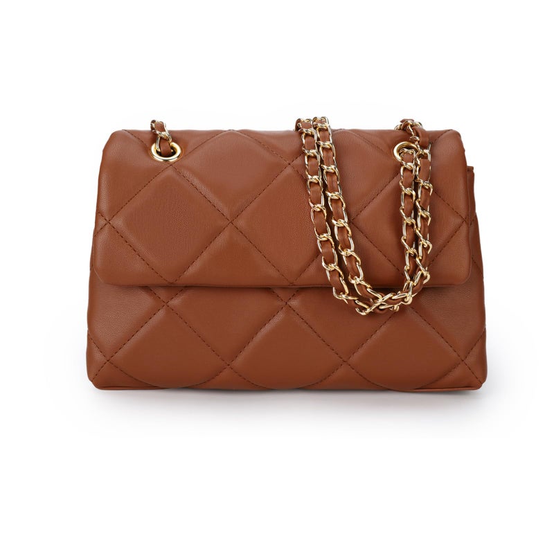 Gladdon Quilted Crossbody Purses for Women Small Ladies Shoulder Bags with Chain Trendy Clutch Purse Cute Designer Bag Brown I - Image 1