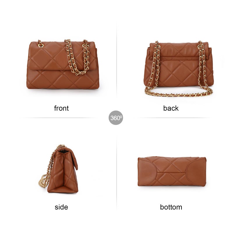 Gladdon Quilted Crossbody Purses for Women Small Ladies Shoulder Bags with Chain Trendy Clutch Purse Cute Designer Bag Brown I - Image 4