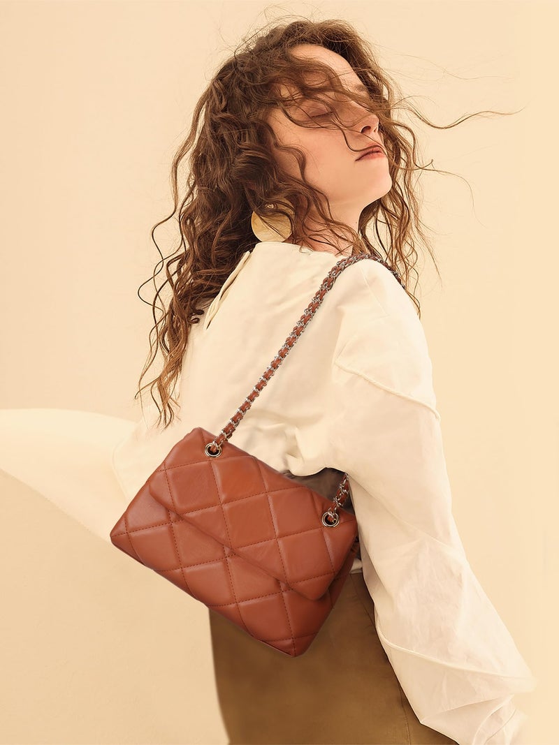 Gladdon Quilted Crossbody Purses for Women Small Ladies Shoulder Bags with Chain Trendy Clutch Purse Cute Designer Bag Brown I - Image 2