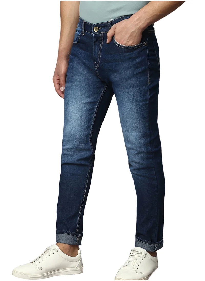 دينيس لينغو Indigo Slim Fit Men's Poly Viscose Jeans with Button & Zip Closure