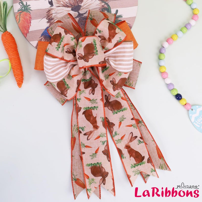 Laribbons Easter Ribbon Wired 4 Rolls 2.5 Inch X 24 Yards Ttl  Orange Carrot Bunny Easter Ribbon For Baskets  Striped Wide Easter Ribbon For Crafts Spring Wreath Gift Wrapping Bow Decoration - Image 4