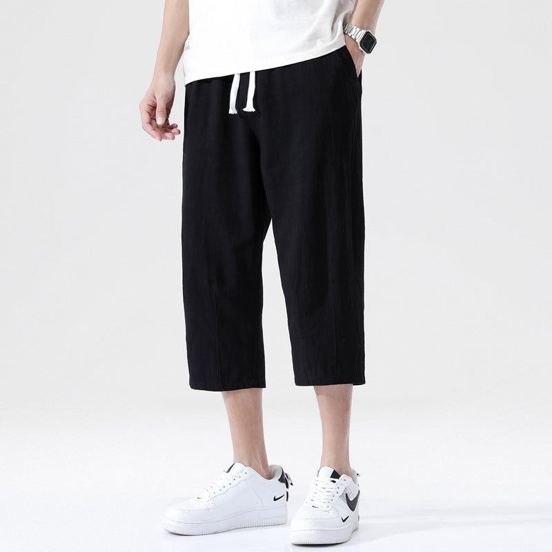 Summer Cotton-Linen Mens Casual Capris Khaki  - Image 2