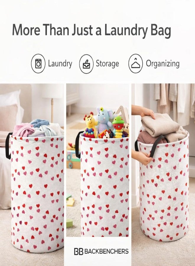 BB BACKBENCHERS Printed Laundry Basket 48L | Foldable Storage Bag with Handles | Multipurpose Clothes Hamper for Bedroom, Bathroom & Dorm | Non-Woven Fabric (Heart Print) | Grey | Pack of 1 - Image 4