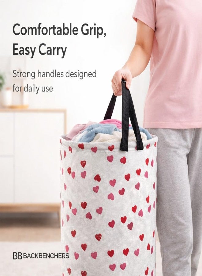 BB BACKBENCHERS Printed Laundry Basket 48L | Foldable Storage Bag with Handles | Multipurpose Clothes Hamper for Bedroom, Bathroom & Dorm | Non-Woven Fabric (Heart Print) | Grey | Pack of 1 - Image 5