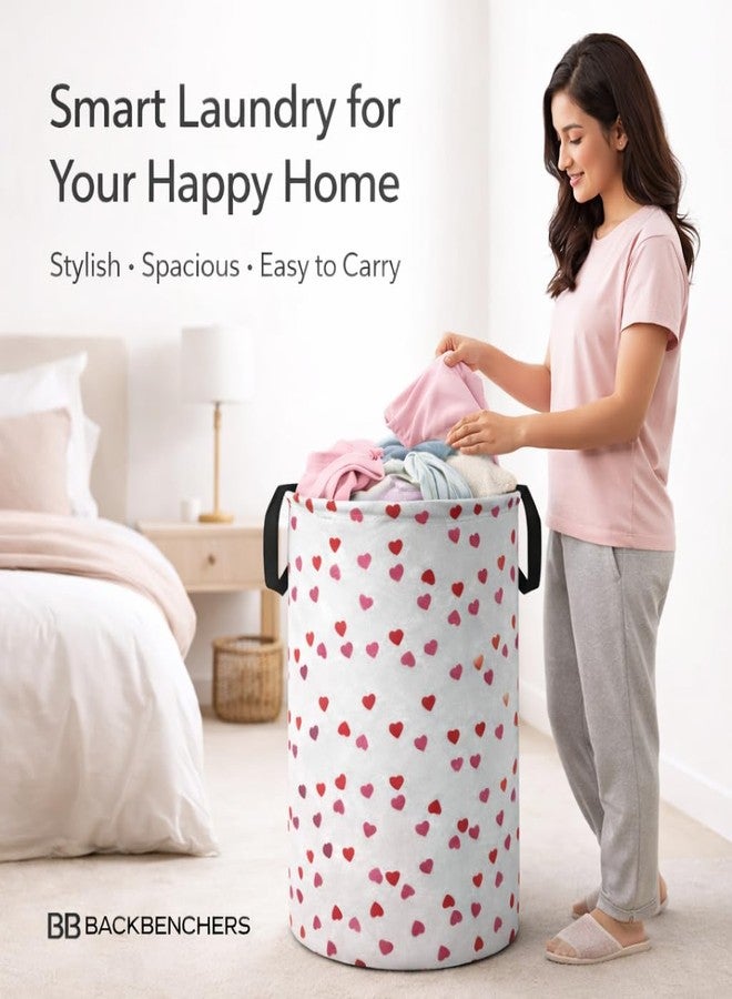 BB BACKBENCHERS Printed Laundry Basket 48L | Foldable Storage Bag with Handles | Multipurpose Clothes Hamper for Bedroom, Bathroom & Dorm | Non-Woven Fabric (Heart Print) | Grey | Pack of 1 - Image 2