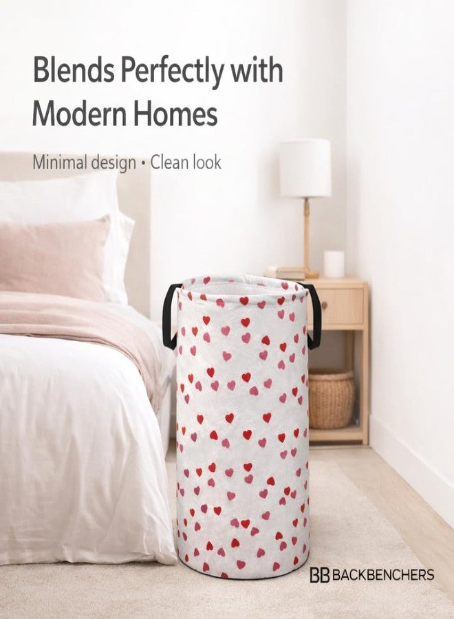 BB BACKBENCHERS Printed Laundry Basket 48L | Foldable Storage Bag with Handles | Multipurpose Clothes Hamper for Bedroom, Bathroom & Dorm | Non-Woven Fabric (Heart Print) | Grey | Pack of 1 - Image 3