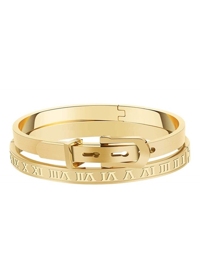 Jaline Unisex Gold Silver Rose Gold Plated Stainless Steel Roman Numeral Bangle Bracelet - Image 1