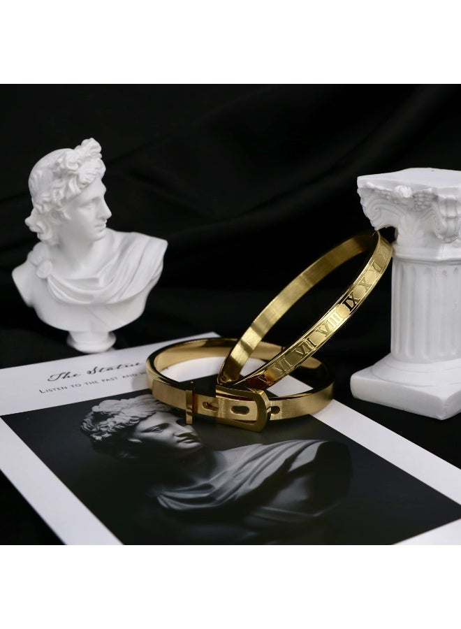 Jaline Unisex Gold Silver Rose Gold Plated Stainless Steel Roman Numeral Bangle Bracelet - Image 4