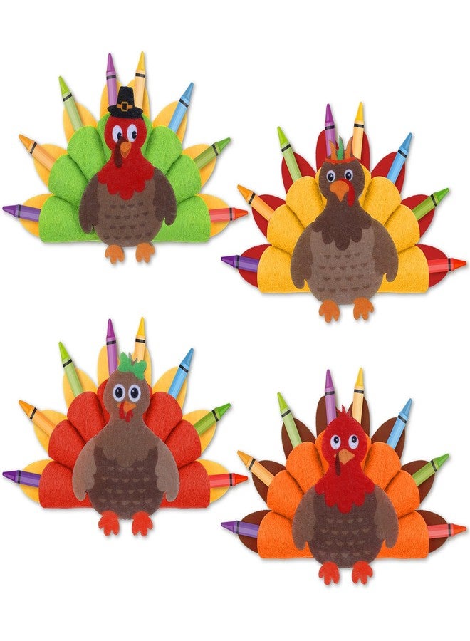 Watersay 4 Pcs Thanksgiving Turkey Crayon Holder Felt Pencil Holder Turkey Desk Organizer for kids School Home Office Stationary Supplies - Image 1