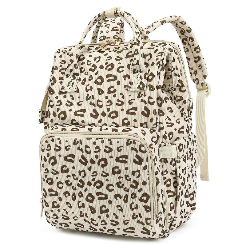 Yusudan Corduroy Diaper Bag Backpack for Baby Girls Boys, Women Large Nappy Bags for Mom (Beige Corduroy Leopard) - Image 1