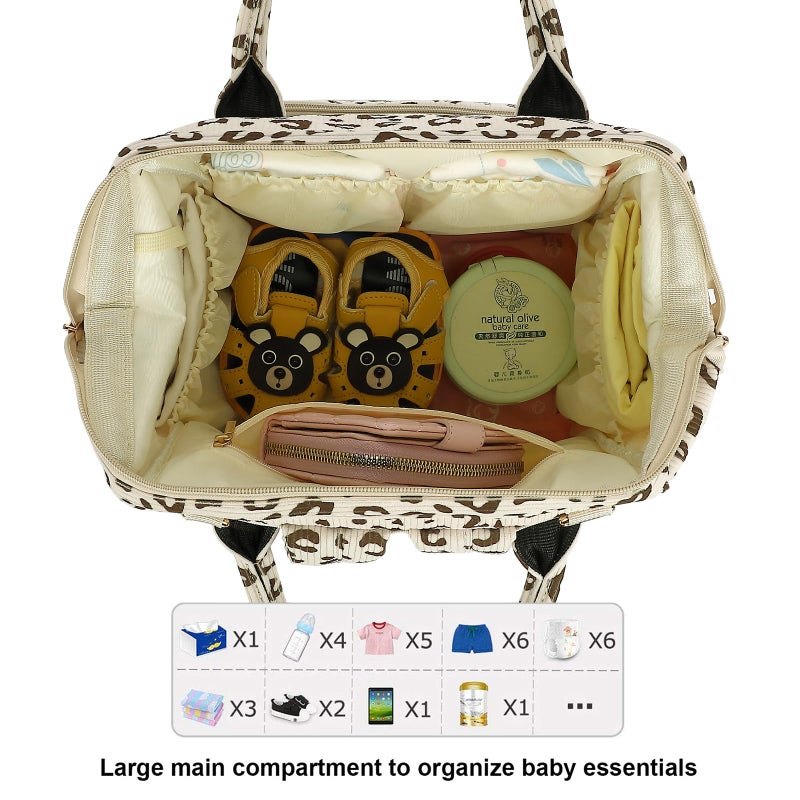 Yusudan Corduroy Diaper Bag Backpack for Baby Girls Boys, Women Large Nappy Bags for Mom (Beige Corduroy Leopard) - Image 5