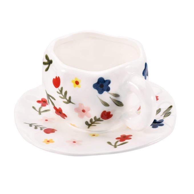 CERAMIC COFFEE MUG CUTE PINK CUP FOR WOMEN WITH SAUCER FOR OFFICE AND HOME DISHWASHER AND MICROWAVE SAFE 10 OZ300 ML FOR LATTE TEA MILK WHITE FLORET