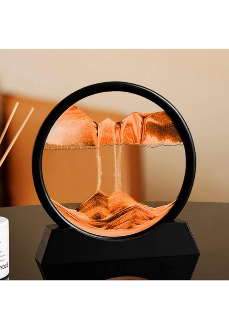3D Moving Sand Art Round Liquid Hourglass Flowing Sand Painting Sandscape Motion Display Quicksand Painting Home Decor Gifts (Yellow) - Image 1
