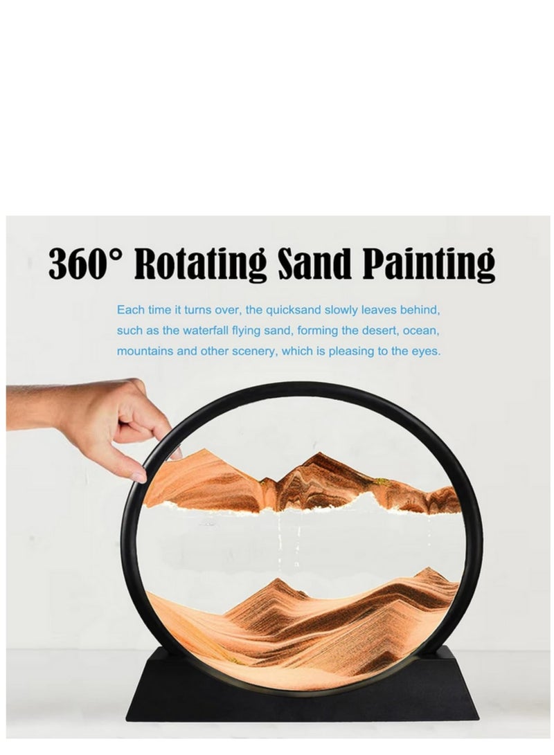 3D Moving Sand Art Round Liquid Hourglass Flowing Sand Painting Sandscape Motion Display Quicksand Painting Home Decor Gifts (Yellow) - Image 3