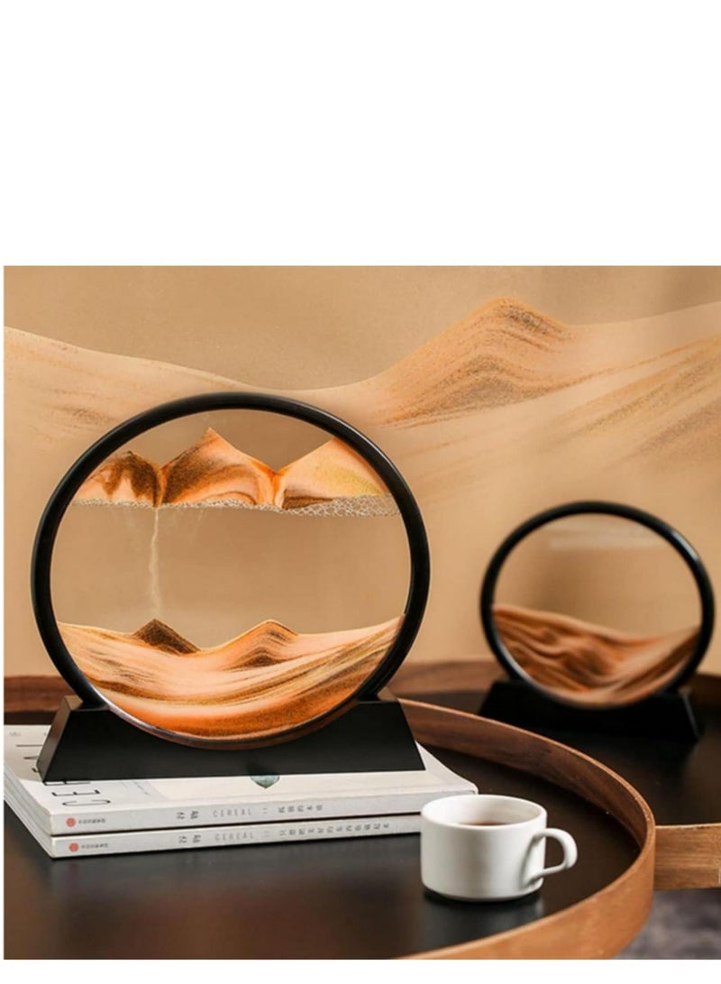 3D Moving Sand Art Round Liquid Hourglass Flowing Sand Painting Sandscape Motion Display Quicksand Painting Home Decor Gifts (Yellow) - Image 2