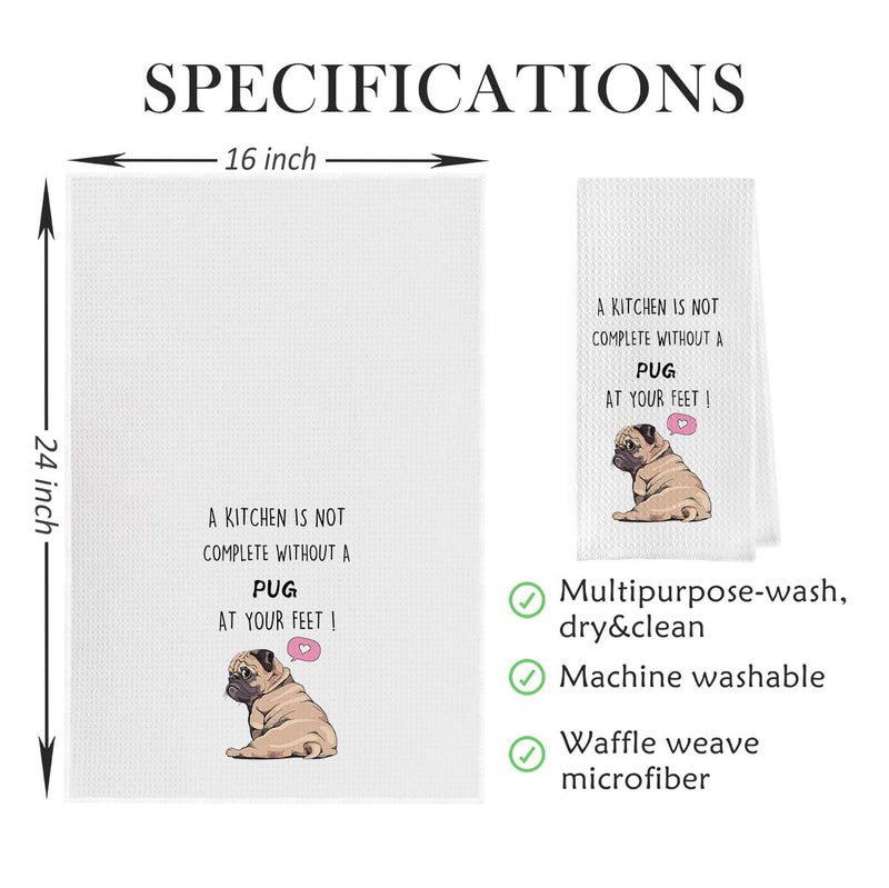 Geqtt Funny Pug Dish Towels Set - Pug Waffle Weave Kitchen Towels  Pug Decorative Hand Tea Towels for Bathroom Kitchen  Pug Gifts for Pug Lovers (16?24 Inches Set of 2) - Image 5