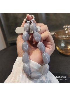 Mobile Phone Lanyard Color Beaded Stone Bracelet Ins Fashion Wrist Hanging Ornaments Beaded Hanging Chain High-end Mobile Phone Chain Women's Short Style-Specifications Support Image Upload:Wrist Style [grey] Special-shaped Stone String Chain + Gray Card Strip