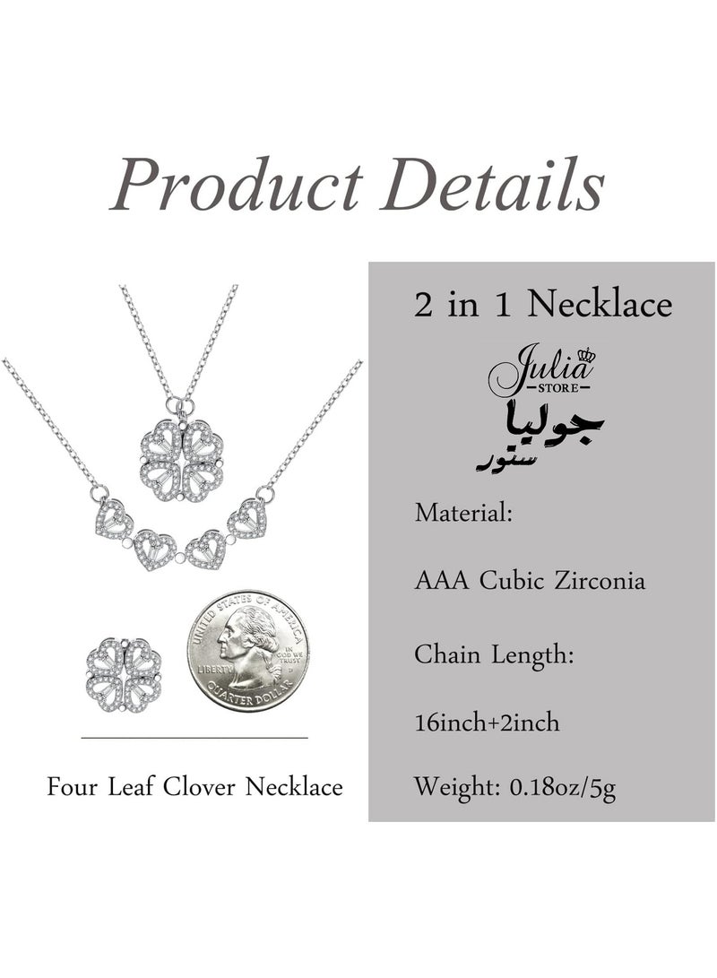 Julia Store 2-In-1 Lucky Clover Leaf Cute Heart Necklace Tiny 18k White Gold Plated Heart Pendant Choker Small Gold Love Open Heart Chain Necklace for Women Dainty Necklace Gifts - Image 2
