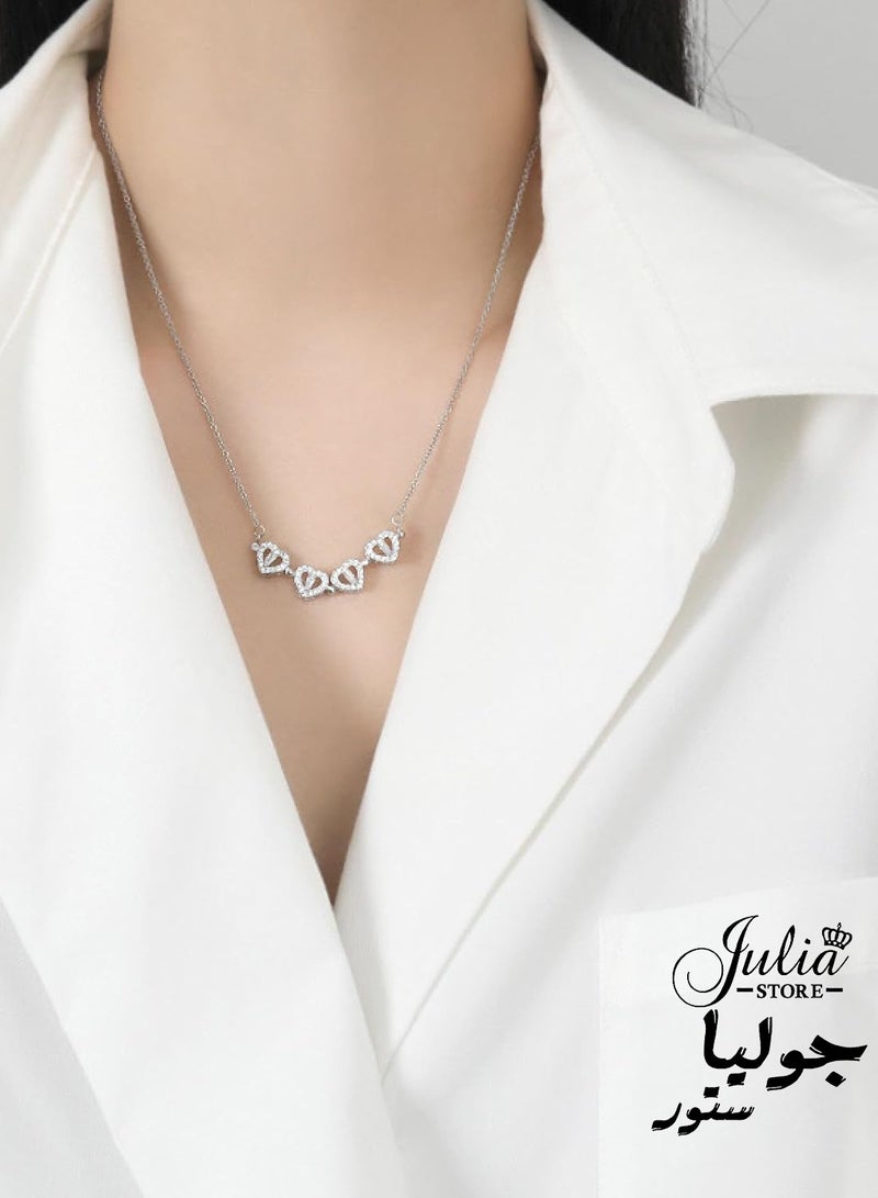 Julia Store 2-In-1 Lucky Clover Leaf Cute Heart Necklace Tiny 18k White Gold Plated Heart Pendant Choker Small Gold Love Open Heart Chain Necklace for Women Dainty Necklace Gifts - Image 4