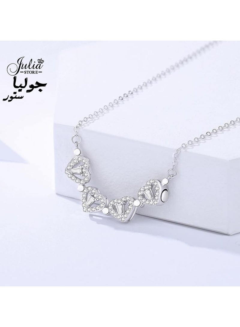 Julia Store 2-In-1 Lucky Clover Leaf Cute Heart Necklace Tiny 18k White Gold Plated Heart Pendant Choker Small Gold Love Open Heart Chain Necklace for Women Dainty Necklace Gifts - Image 5