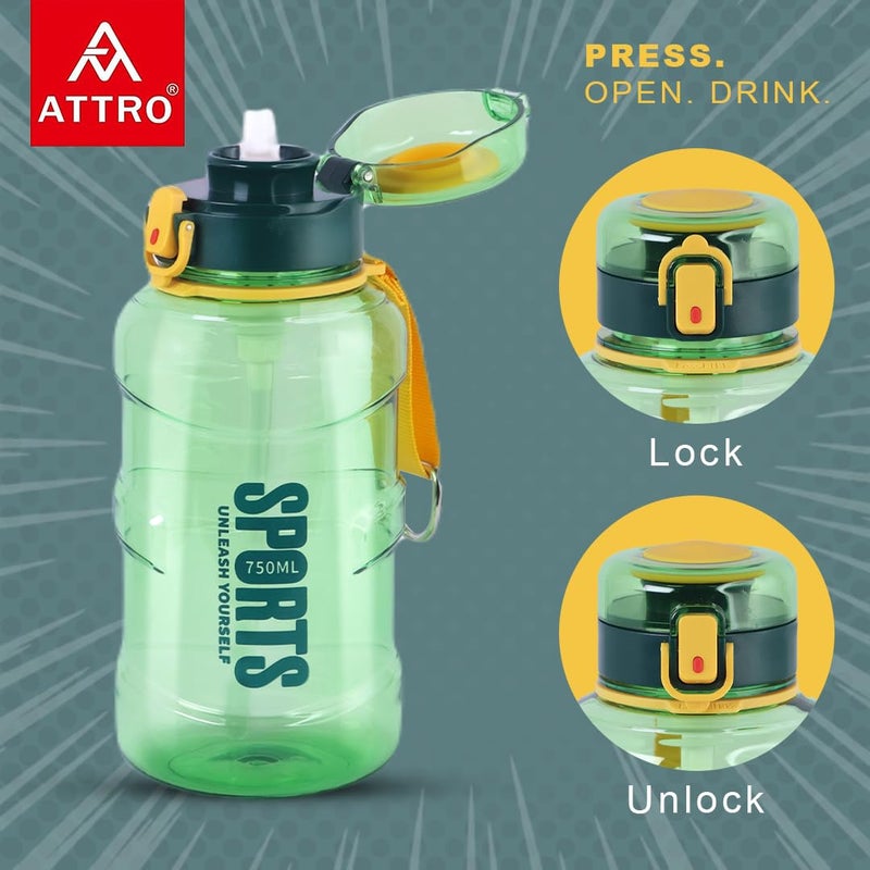 ATTRO Pro Sip 750ml Bottle Stylish & Functional Comes with flip top lid & Straw Easy to Carry with Hand Strap, BPA Free, Leakproof Perfect for Gym Workout,Sports,School & Outdoor- Forest Green - Image 2