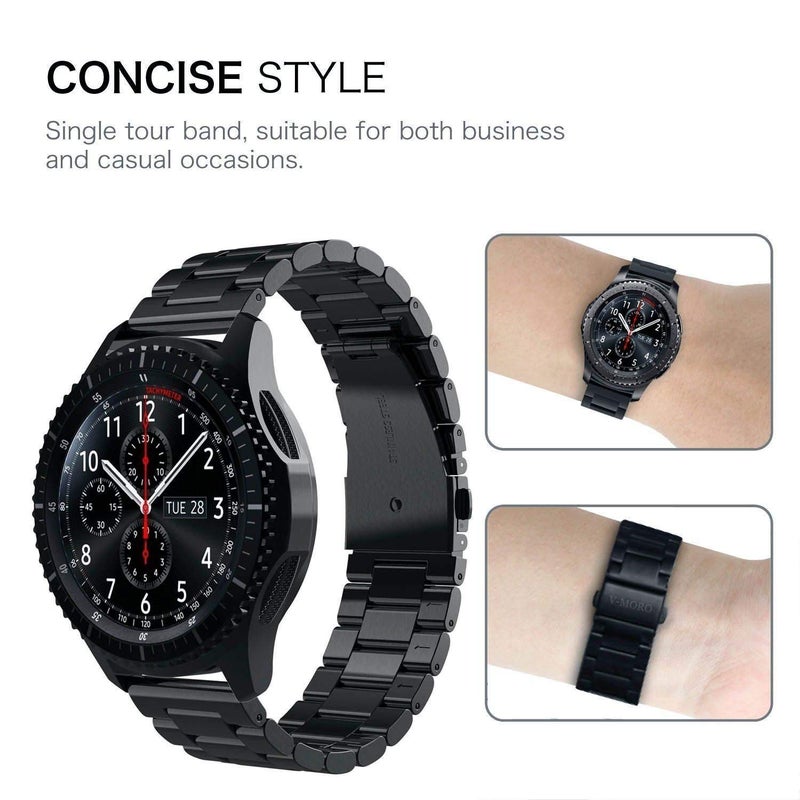 V-MORO Compatible with Samsung Gear S3 Frontier Bands/Galaxy Watch 3 45mm/Galaxy Watch 46mm(2019),22mm Solid Stainless Steel Metal Business Bracelet Strap Black(Not for galaxy watch 4 classic 46mm) - Image 3