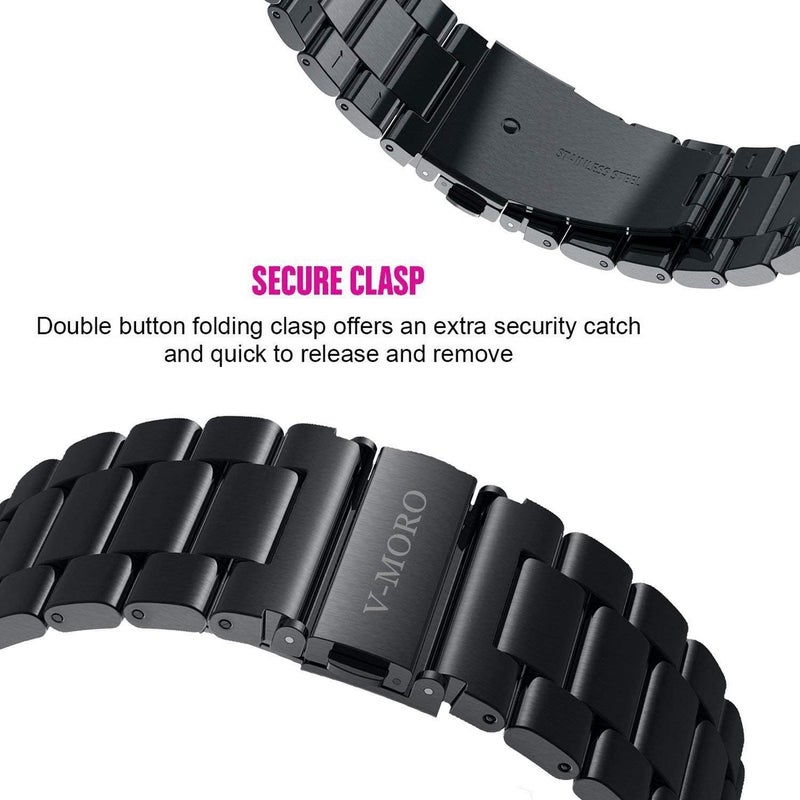 V-MORO Compatible with Samsung Gear S3 Frontier Bands/Galaxy Watch 3 45mm/Galaxy Watch 46mm(2019),22mm Solid Stainless Steel Metal Business Bracelet Strap Black(Not for galaxy watch 4 classic 46mm) - Image 4