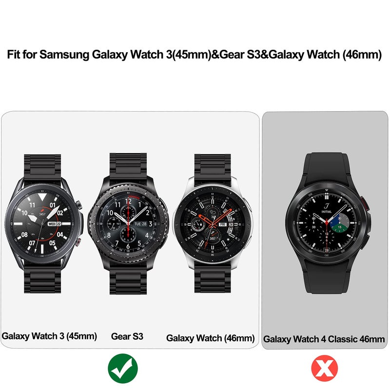 V-MORO Compatible with Samsung Gear S3 Frontier Bands/Galaxy Watch 3 45mm/Galaxy Watch 46mm(2019),22mm Solid Stainless Steel Metal Business Bracelet Strap Black(Not for galaxy watch 4 classic 46mm) - Image 2