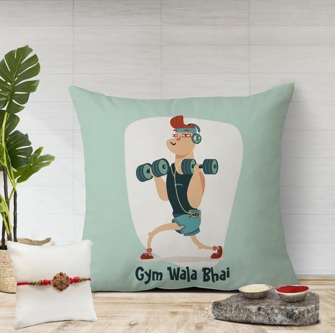 RAKHI CUSHION GIFT SET FOR BROTHER RAKHI FOR BROTHER1 FILLED CUSHION 1 RAKHI ROLI CHAWAL RAKSHABANDHAN GIFT FOR BROTHER BEST RAKHI GIFT FOR BROTHER BHAI MEN CR03