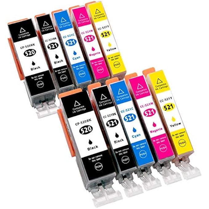 10 COMPATIBLE XL PRINTER CARTRIDGES (5 COLOURS) TO REPLACE PGI-520 / CLI-521 CANON PIXMA IP 3600 4600 4700 MX 860 870 MP 540 550 560 620 630 640 980 990 PGI52 00 0 0 1 US - Image 1