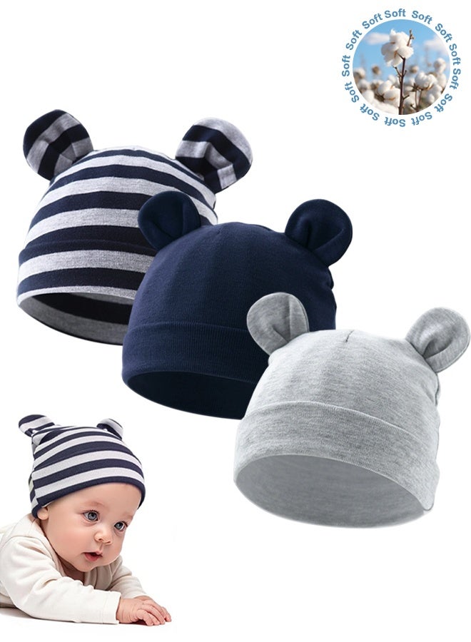 Sweet Life Newborn Baby boys Hospital Hat Thick Cute Bear Ear Cotton Baby Boy Beanie for 0-6Months - Image 1