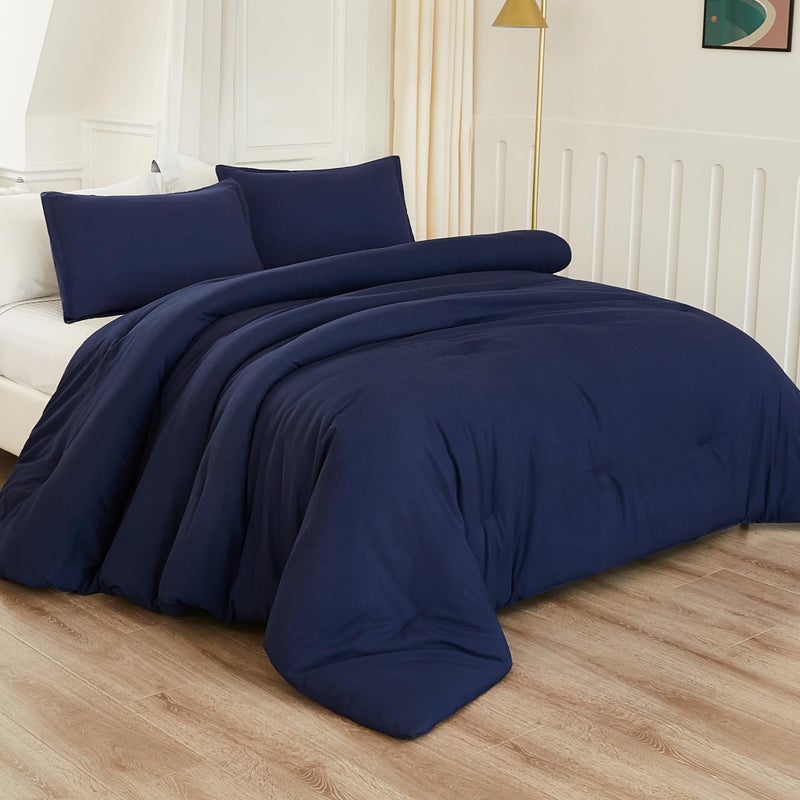 Litanika Litanika Navy Blue Comforter Set King Size  3 Pieces Lightweight Solid Bedding Comforter Set  All Season Fluffy Bed Set (104x90In Comforter & 2 Pillowcases)  - Image 5