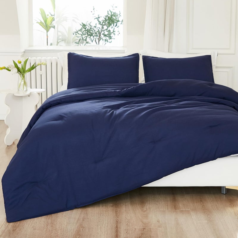 Litanika Litanika Navy Blue Comforter Set King Size  3 Pieces Lightweight Solid Bedding Comforter Set  All Season Fluffy Bed Set (104x90In Comforter & 2 Pillowcases)  - Image 4