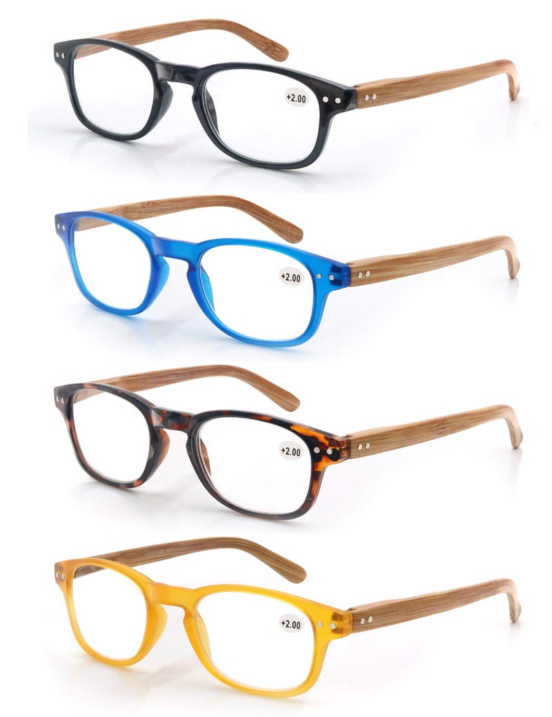 MODFANS 4 Pack Reading Glasses 175 Fashion WoodLook Spring Hinges Stylish Readers Men Women