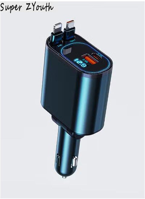 120W Super Fast Car Charger | Supports PD30W/QC3.0/FCP Fast Charging, USB/Type-C/Lightning 3-in-1, Compatible with iPhone, Huawei, Honor, Samsung, Pixel, Digital Display, Ultra-Fast Charging with No Wait