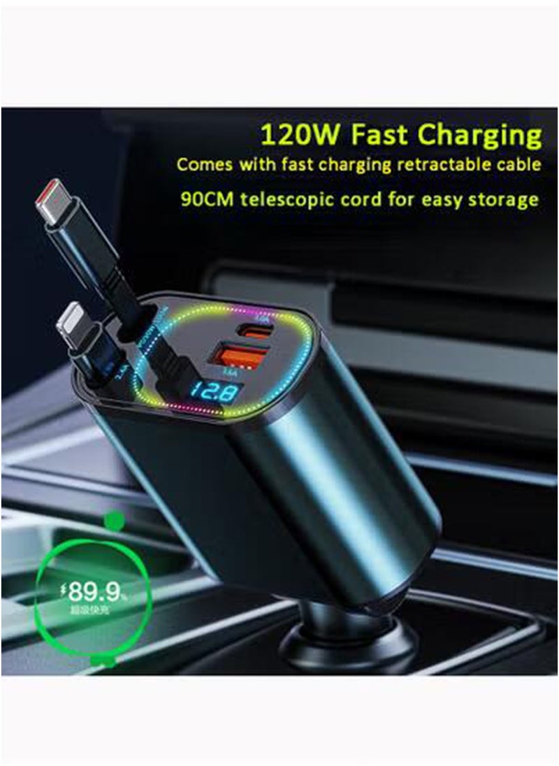 Super ZYouth - 120W Super Fast Car Charger | Supports PD30W/QC3.0/FCP Fast Charging, USB/Type-C/Lightning 3-in-1, Compatible with iPhone, Huawei, Honor, Samsung, Pixel, Digital Display, Ultra-Fast Charging with No Wait - Image 1